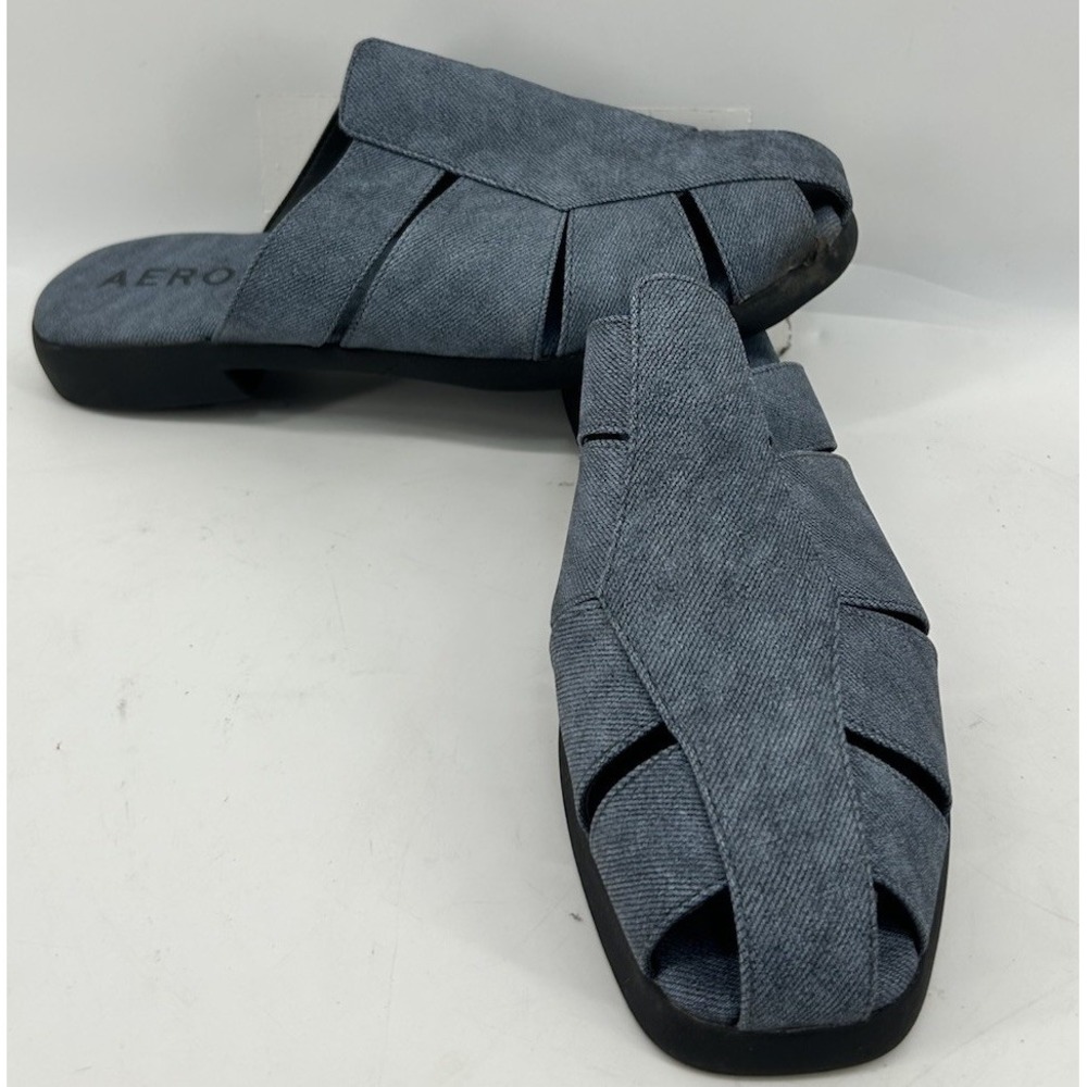 Aerosoles 4Ever Almond Toe Flat Mules Denim Finish Blue Women's 9.5 NEW